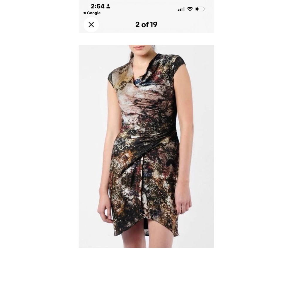 Helmut Lang Sheath Dress Women 8 Multicolor Abstract Drape Neck Asymmetric